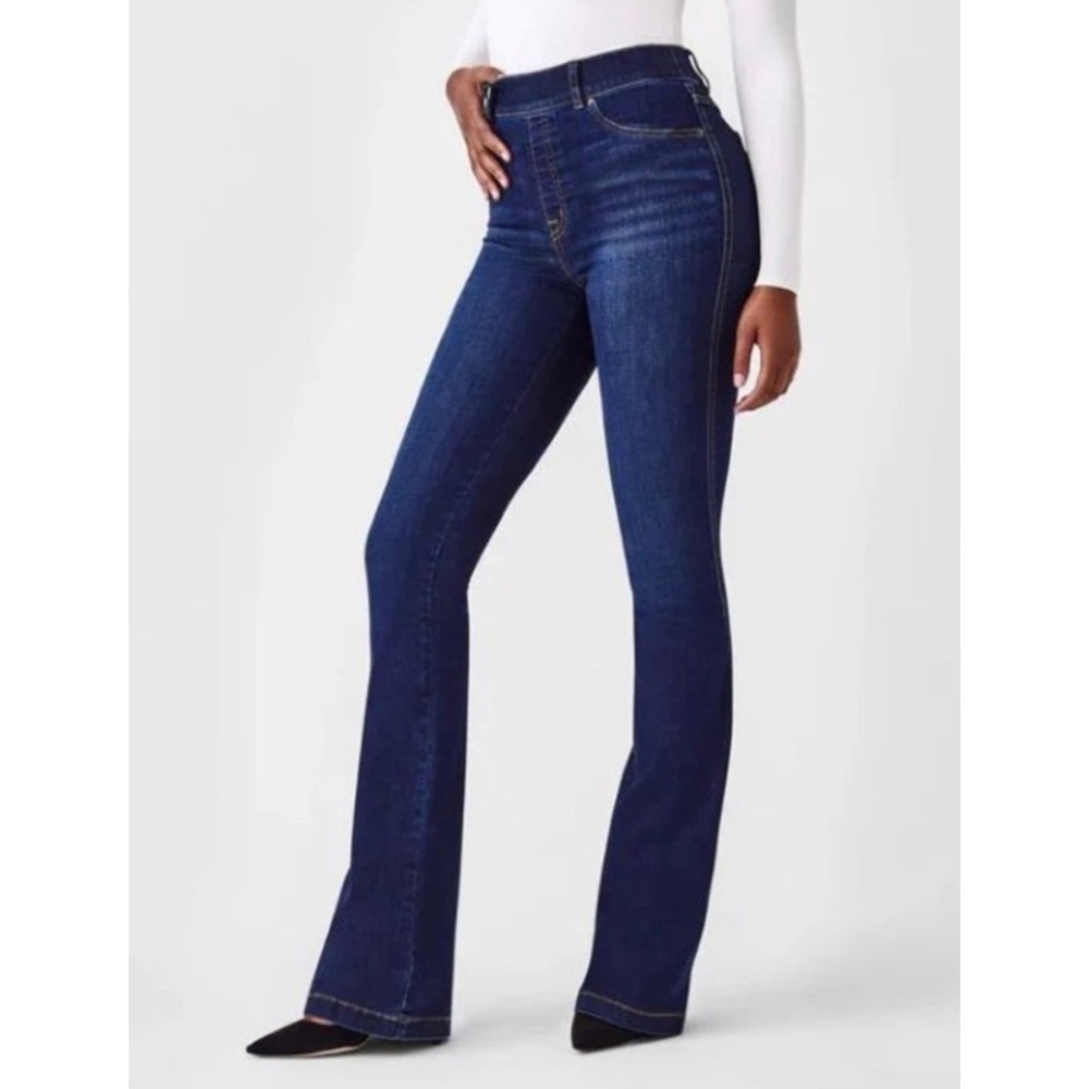 Spanx Flare Jeans Womens Pull On Stretch Denim Dark Wash 20327R Size M Medium